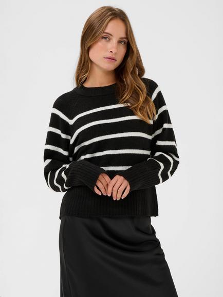 KAFFE Erin Stripe Jumper, Black/Chalk