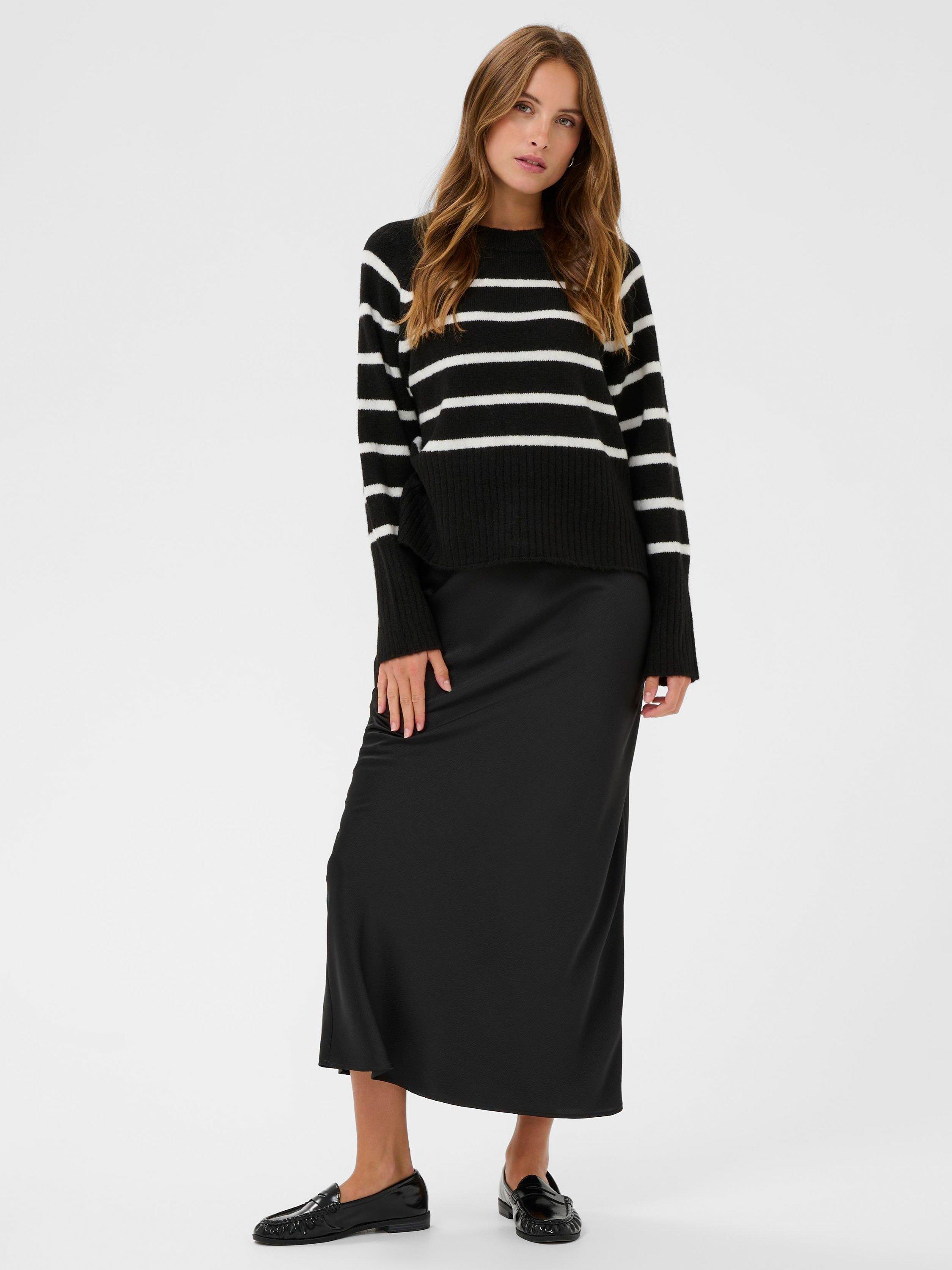 Product image 3 of 6, which shows KAFFE Erin Stripe Jumper, Black/Chalk, XS