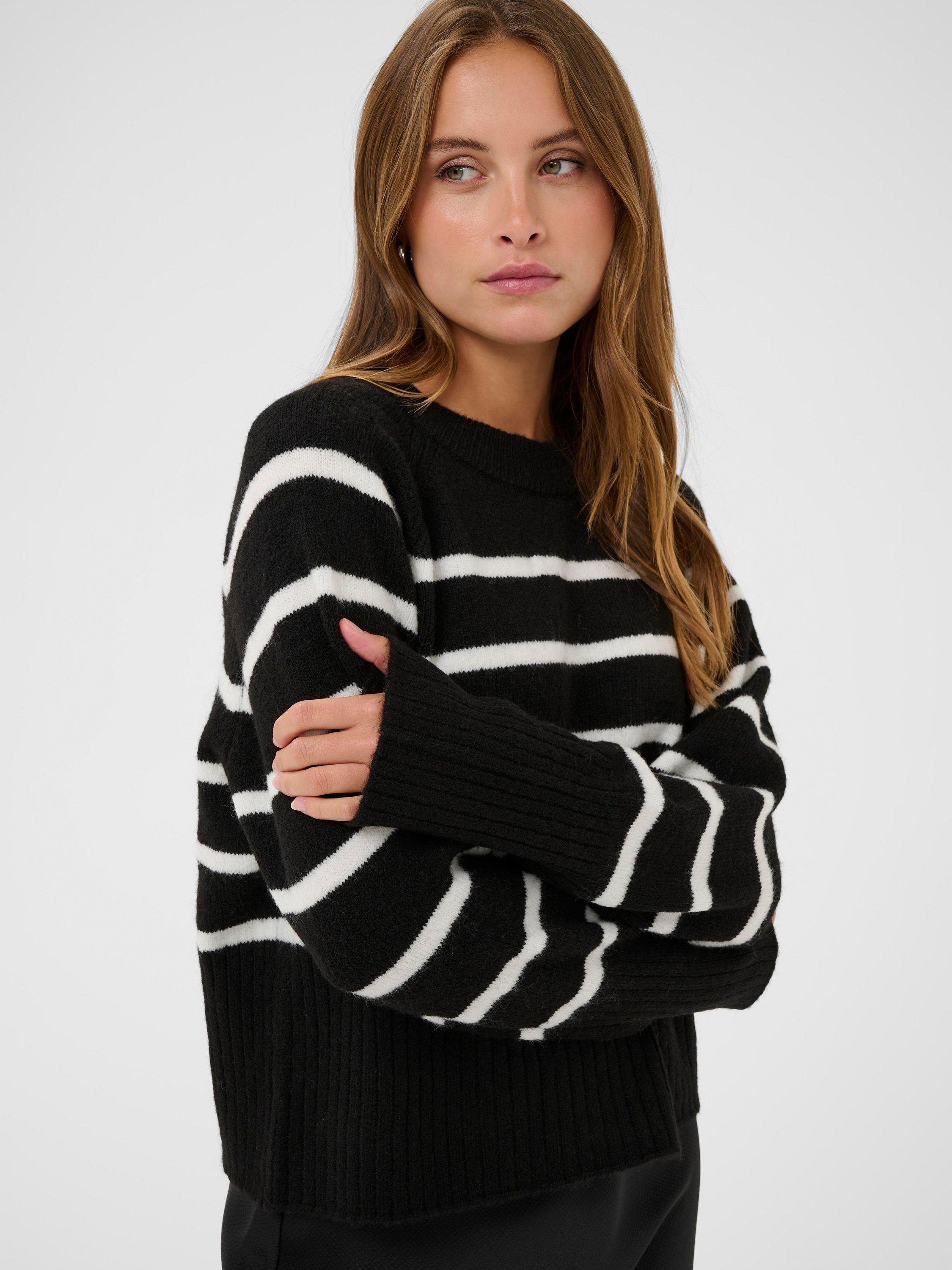 Product image 4 of 6, which shows KAFFE Erin Stripe Jumper, Black/Chalk, XS