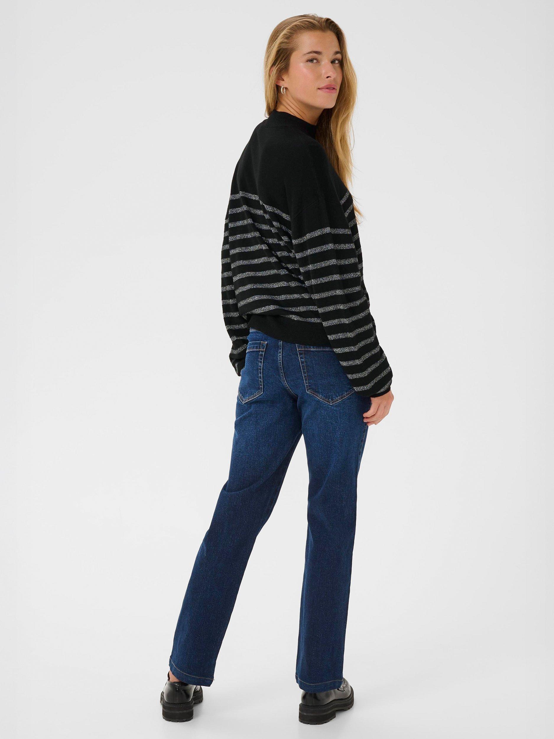 Product image 2 of 6, which shows KAFFE Lizz Stripe High Neck Jumper, Black/Silver, M