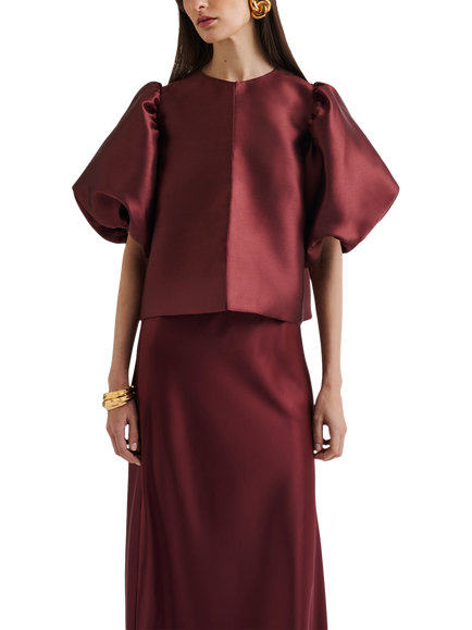 Malina Cleo Puff Sleeve Top, Wine, Wine