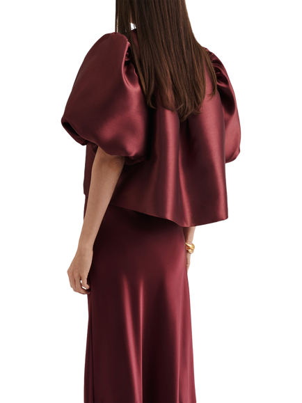 Malina Cleo Puff Sleeve Top, Wine - view 2, Wine