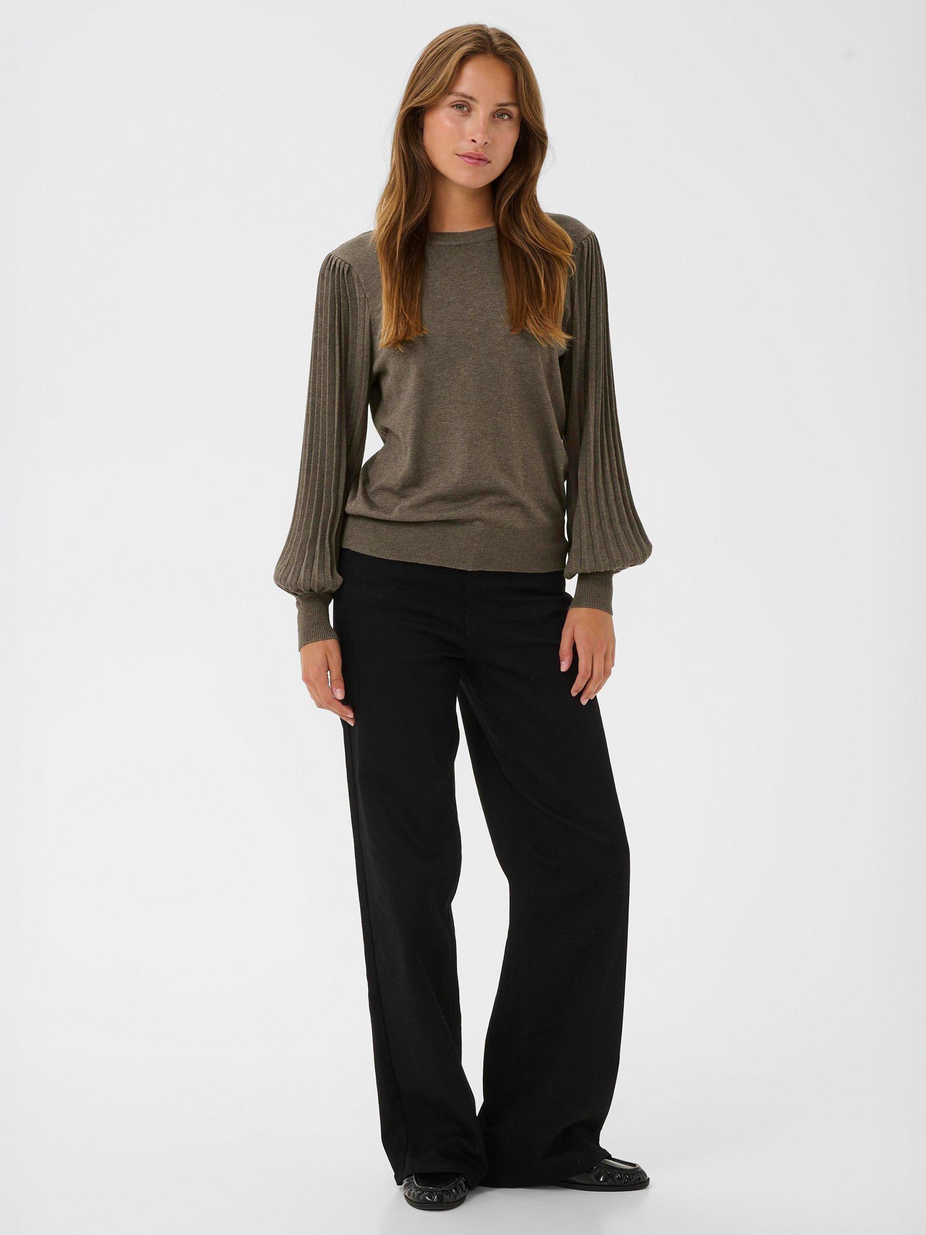 Product image 3 of 6, which shows KAFFE Lone Crew Neck Long Sleeve Knit Pullover , Morel Melange, XS