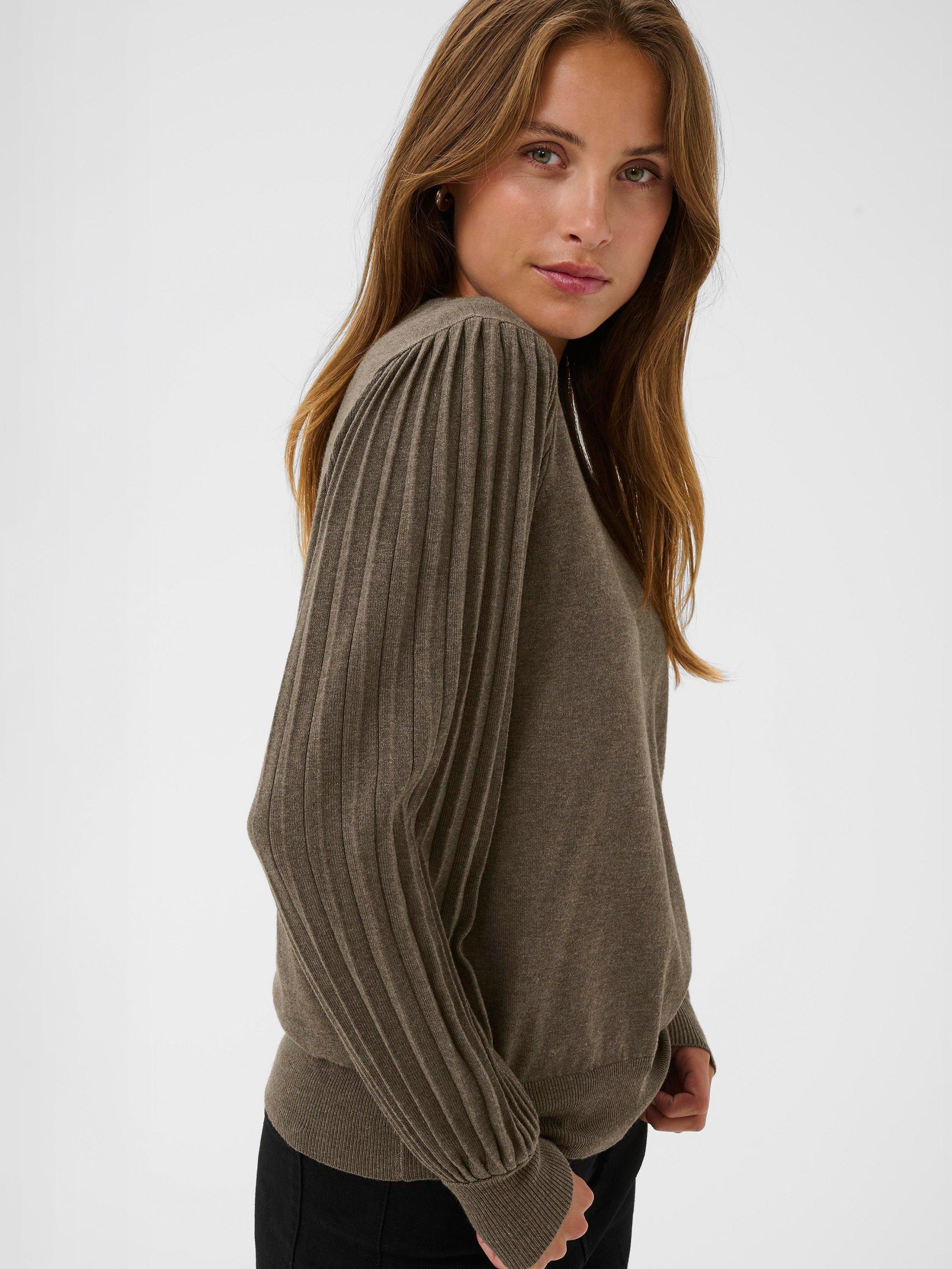 Product image 4 of 6, which shows KAFFE Lone Crew Neck Long Sleeve Knit Pullover , Morel Melange, XS