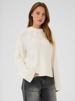 KAFFE KAmasja Floral Embroidered Jumper, Chalk, Chalk