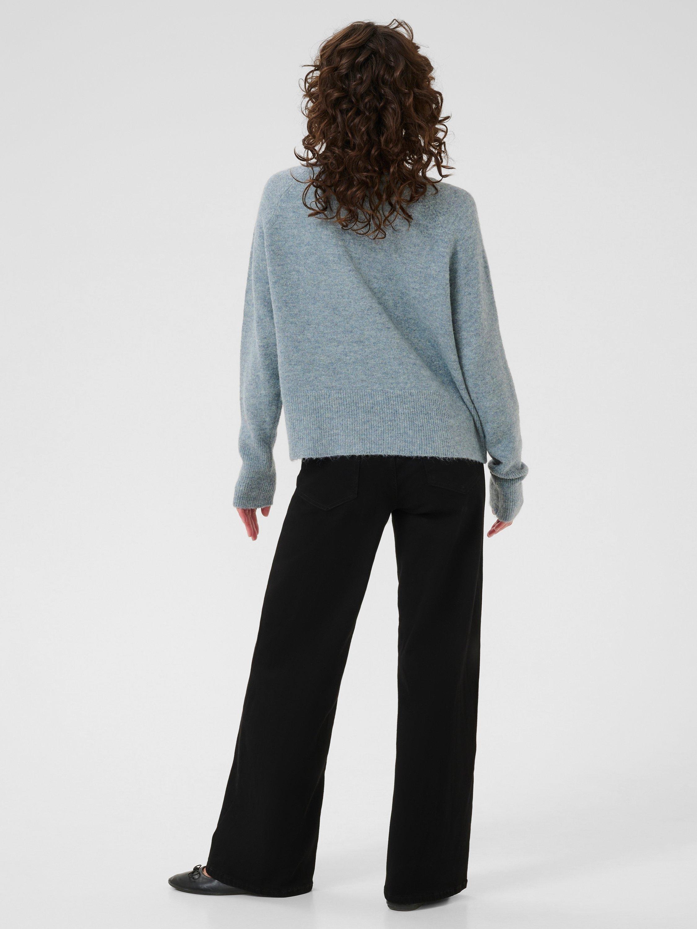 Product image 2 of 6, which shows KAFFE Niel Wool Blend V Neck Jumper, Windward Blue Melange, XS