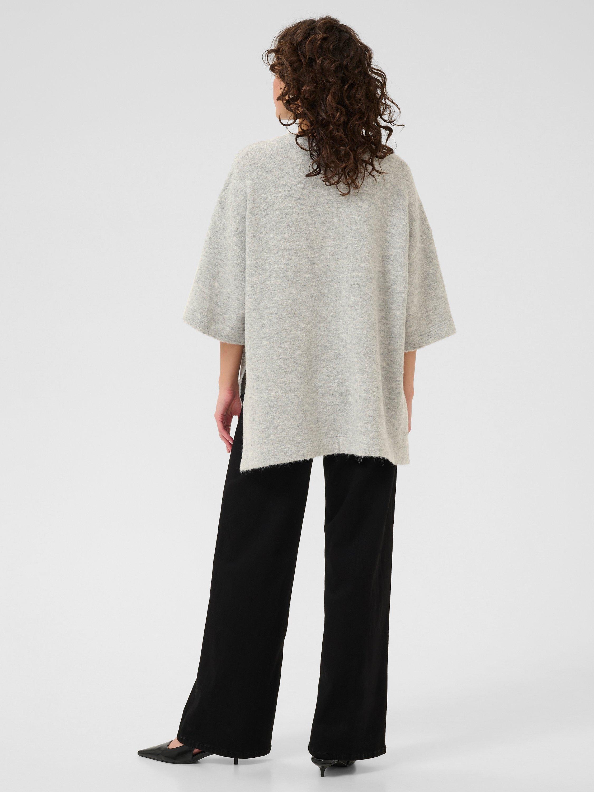 Product image 2 of 6, which shows KAFFE Niel Wool Blend Three Quarter Sleeves Crew Neck Jumper, Light Grey Melange, XS