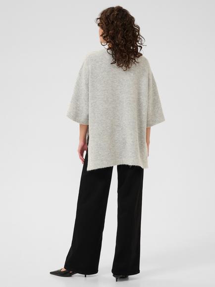 KAFFE Niel Wool Blend Three Quarter Sleeves Crew Neck Jumper - view 2, Light Grey Melange