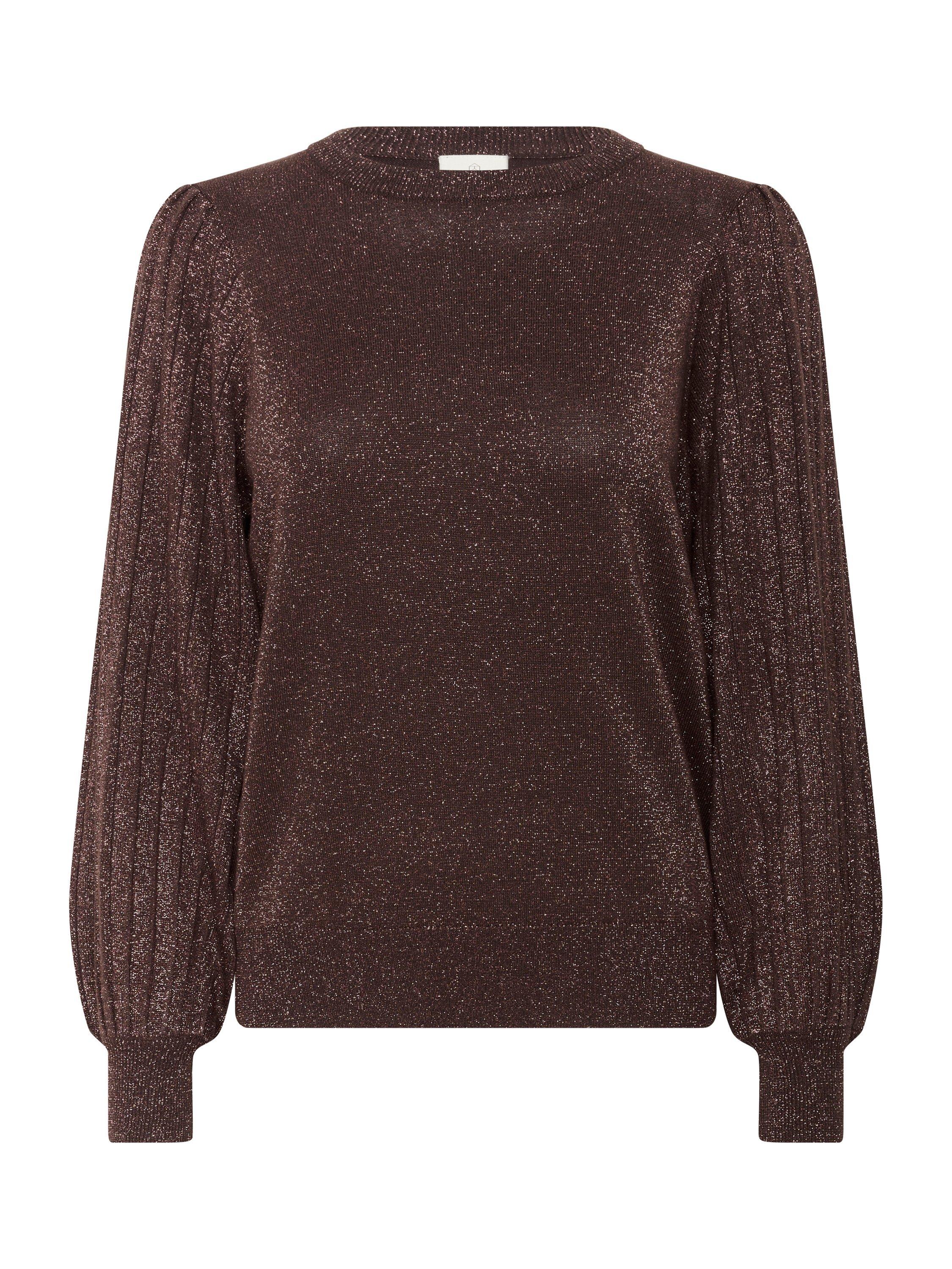 Product image 4 of 5, which shows KAFFE Regina Metallic Puff Sleeve Crew Neck Jumper, Dark Coffee, XS