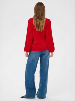 KAFFE Regina Metallic Puff Sleeve Crew Neck Jumper - view 2, Haute Red