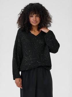 KAFFE Shina Metallic V Neck Jumper, Black
