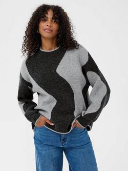KAFFE KAwilma Abstract Stripe Pullover Jumper, Grey/Black, Grey/Black