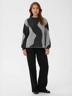 KAFFE KAwilma Abstract Stripe Pullover Jumper, Grey/Black - view 2, Grey/Black
