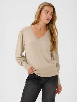 KAFFE Lone V-Neck Jumper, Classic Sand Melange, Classic Sand Melange