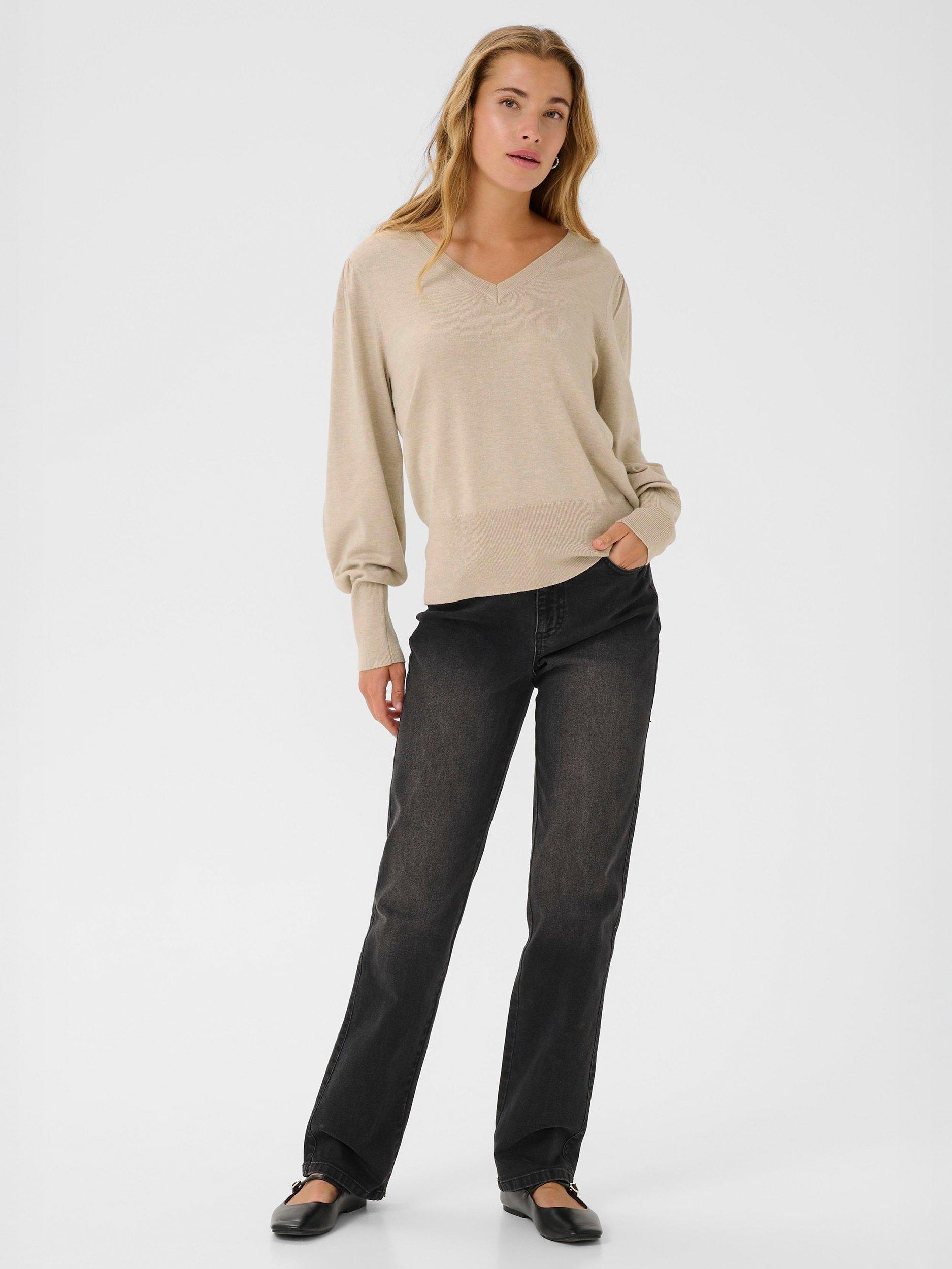 Product image 3 of 6, which shows KAFFE Lone V-Neck Jumper, Classic Sand Melange, XS