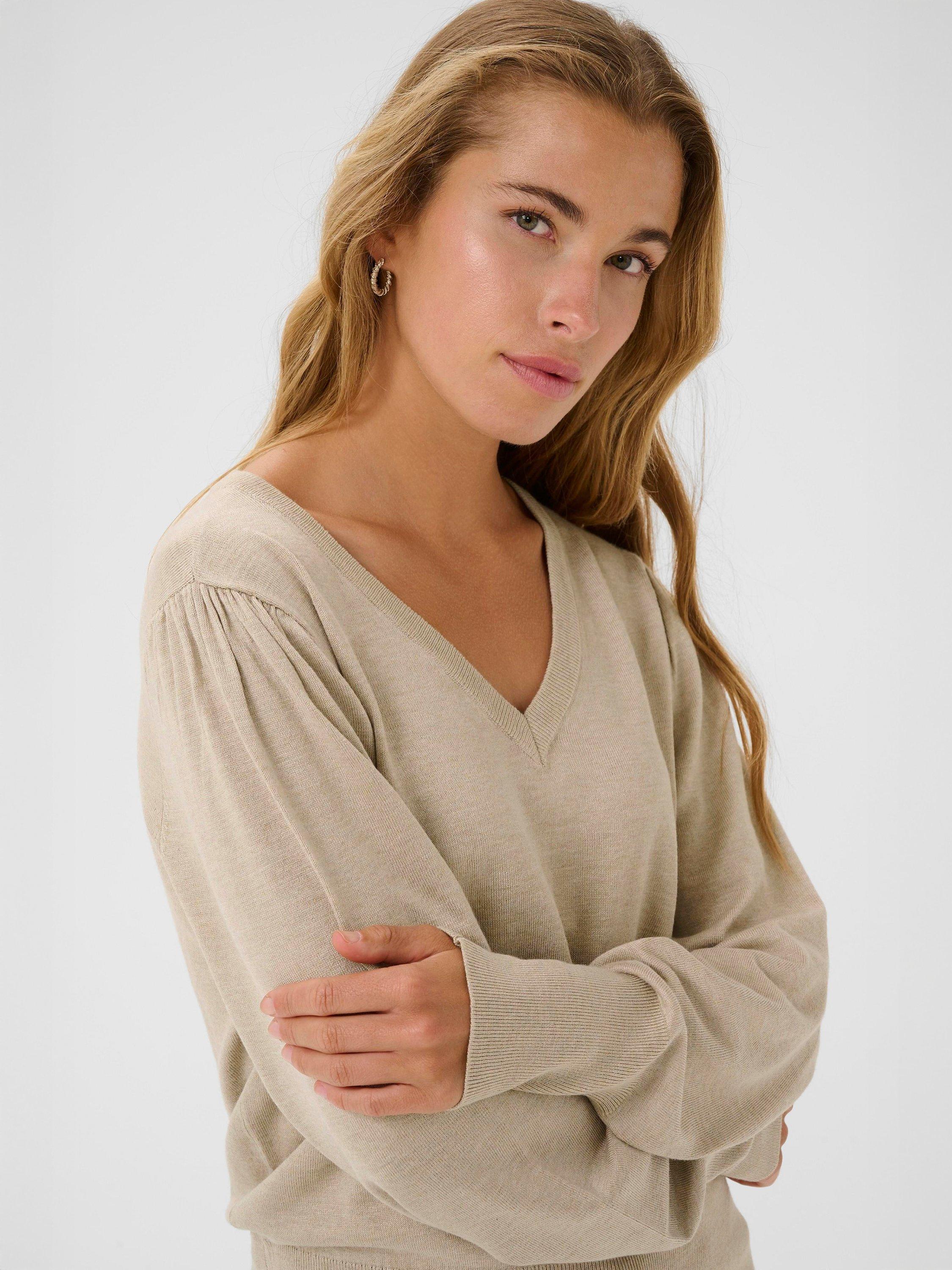 Product image 4 of 6, which shows KAFFE Lone V-Neck Jumper, Classic Sand Melange, XS