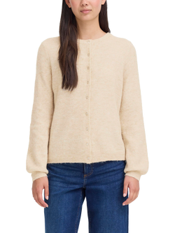 ICHI Asdis Round Neck Wool Blend Cardigan, Oatmeal Melange