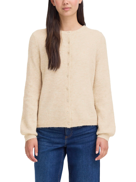ICHI Asdis Round Neck Wool Blend Cardigan, Oatmeal Melange