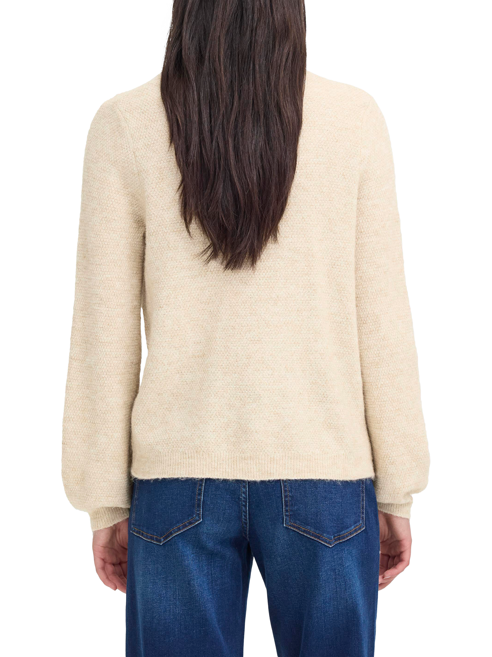 Product image 2 of 7, which shows ICHI Asdis Round Neck Wool Blend Cardigan, Oatmeal Melange, XS
