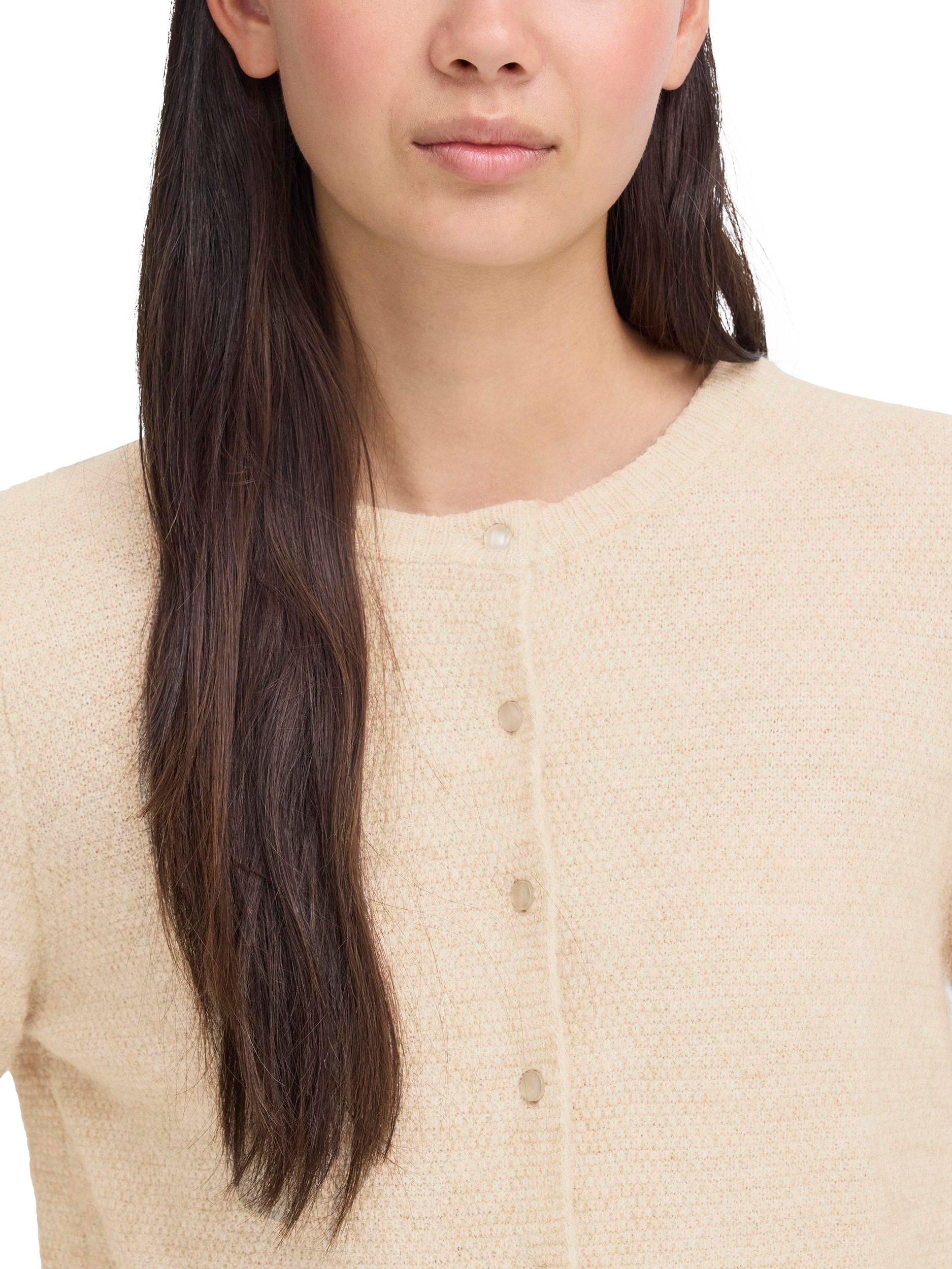 Product image 4 of 7, which shows ICHI Asdis Round Neck Wool Blend Cardigan, Oatmeal Melange, XS