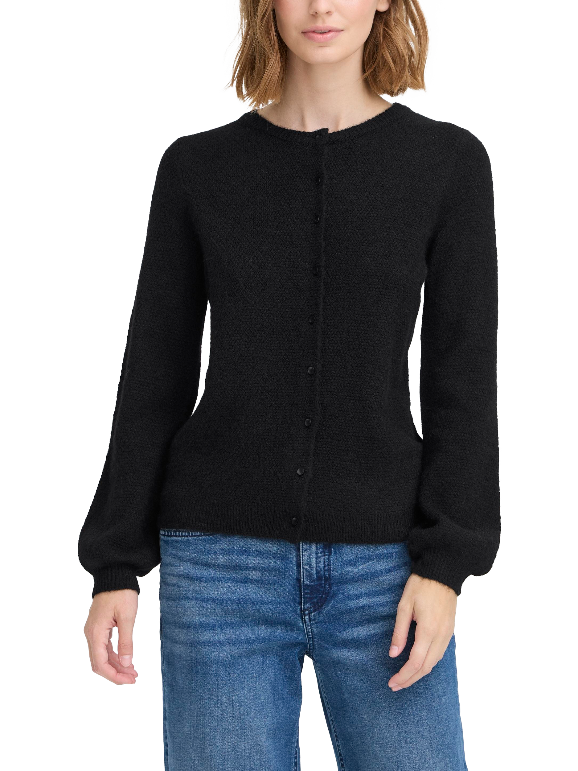 Product image 1 of 7, which shows ICHI Asdis Crew Neck Buttoned Cardigan, Black, S