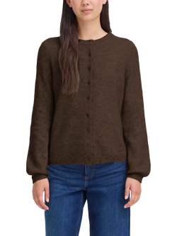 ICHI Asdis Crew Neck Buttoned Cardigan, Coffee Bean