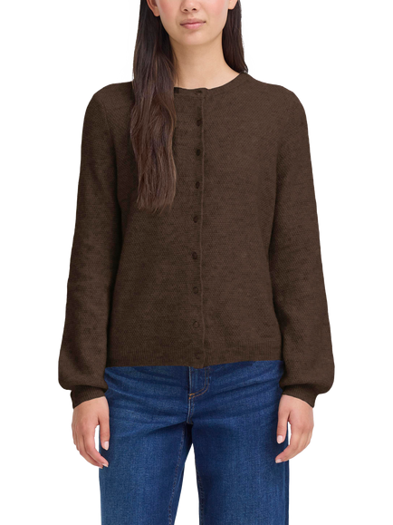 ICHI Asdis Crew Neck Buttoned Cardigan, Coffee Bean