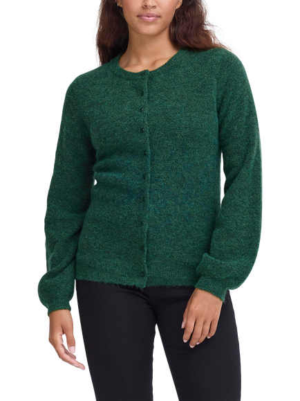 ICHI Asdis Round Neck Wool Blend Cardigan, Pine Needle