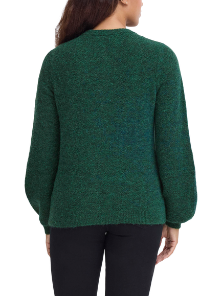ICHI Asdis Round Neck Wool Blend Cardigan - view 2, Pine Needle