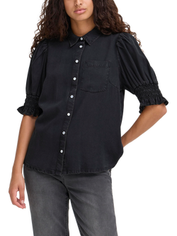 ICHI Borgie Puff Sleeve Shirt, Washed Black