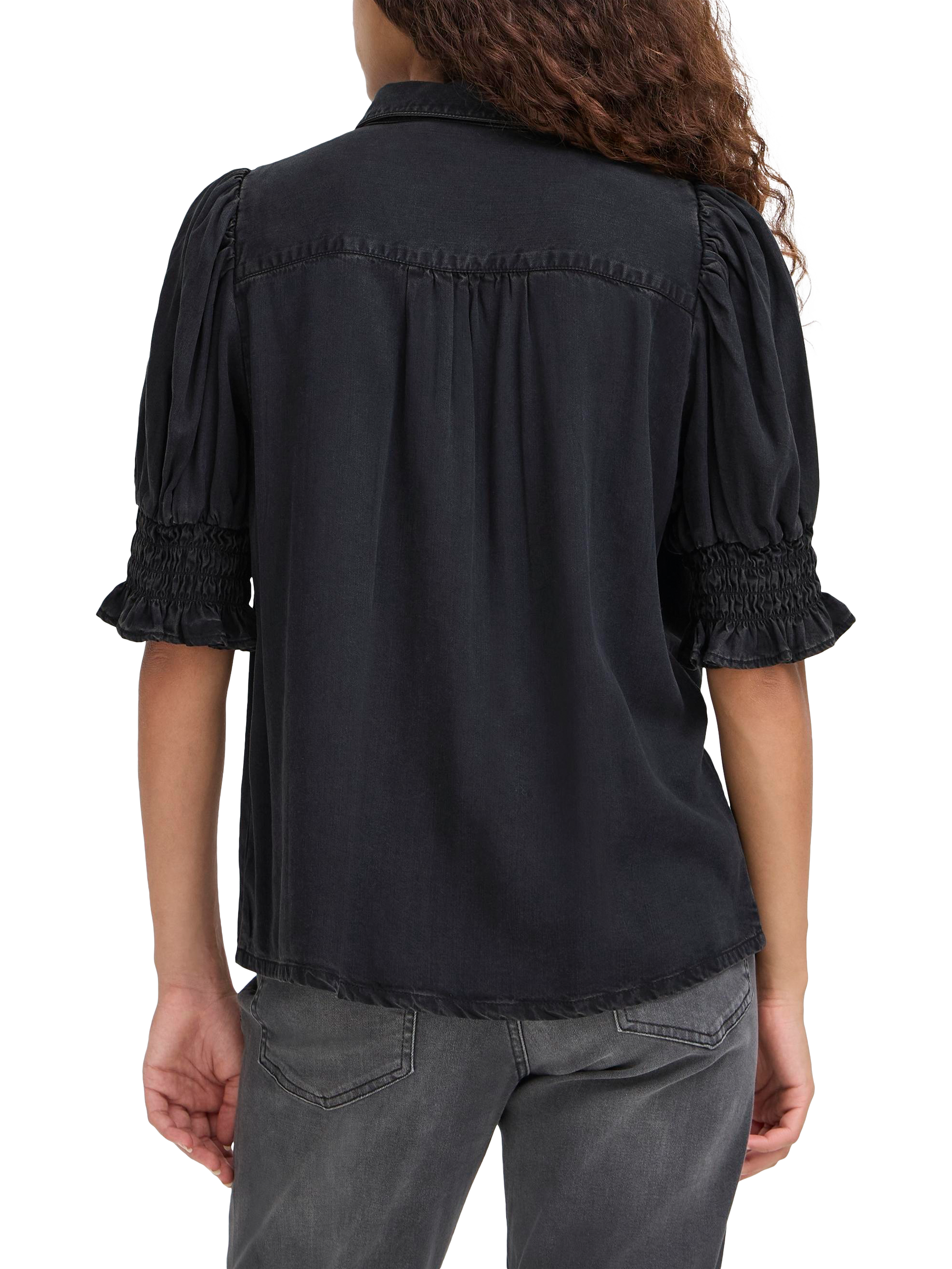 Product image 2 of 7, which shows ICHI Borgie Puff Sleeve Shirt , Washed Black, 8