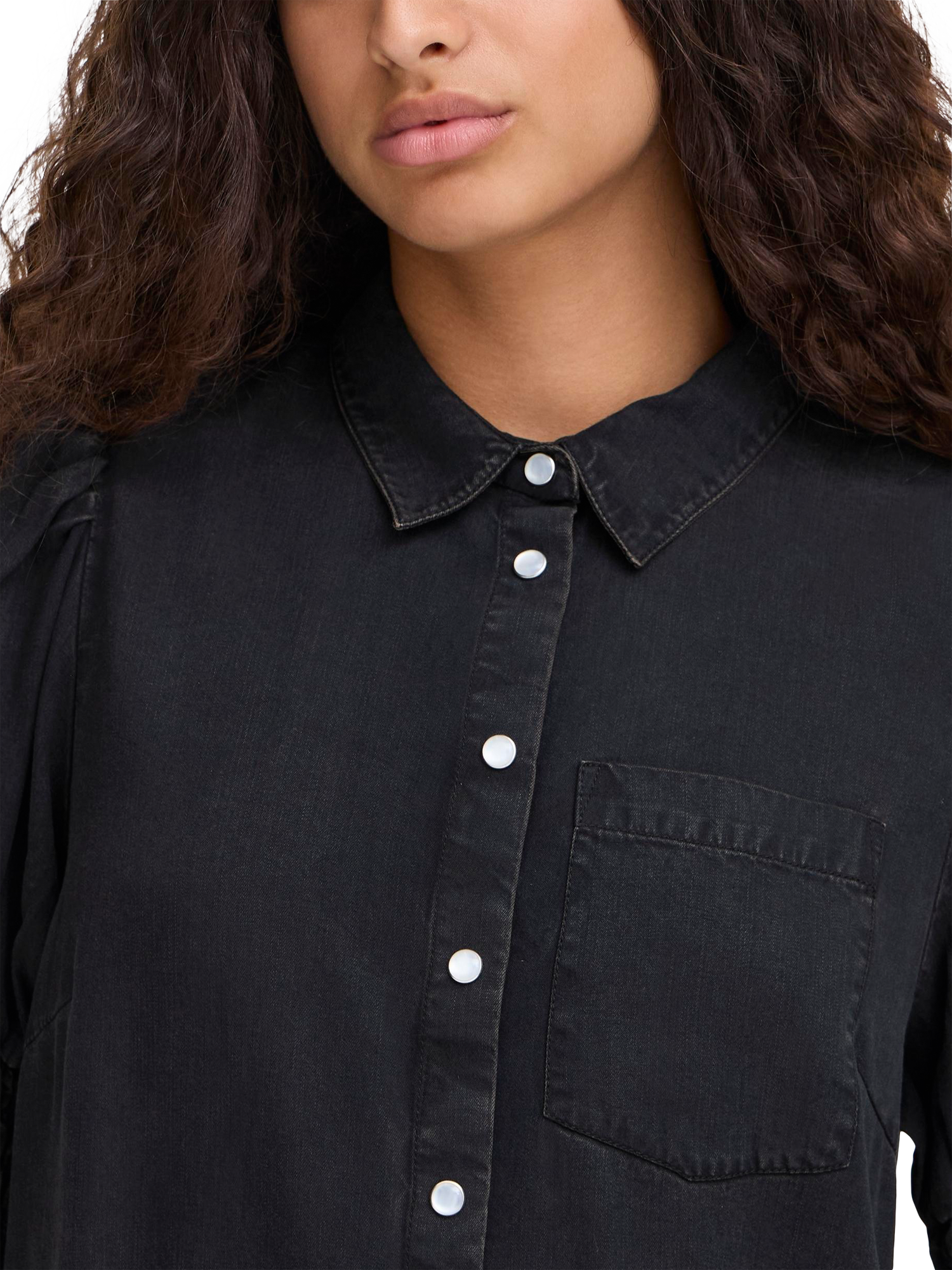 Product image 4 of 7, which shows ICHI Borgie Puff Sleeve Shirt , Washed Black, 8