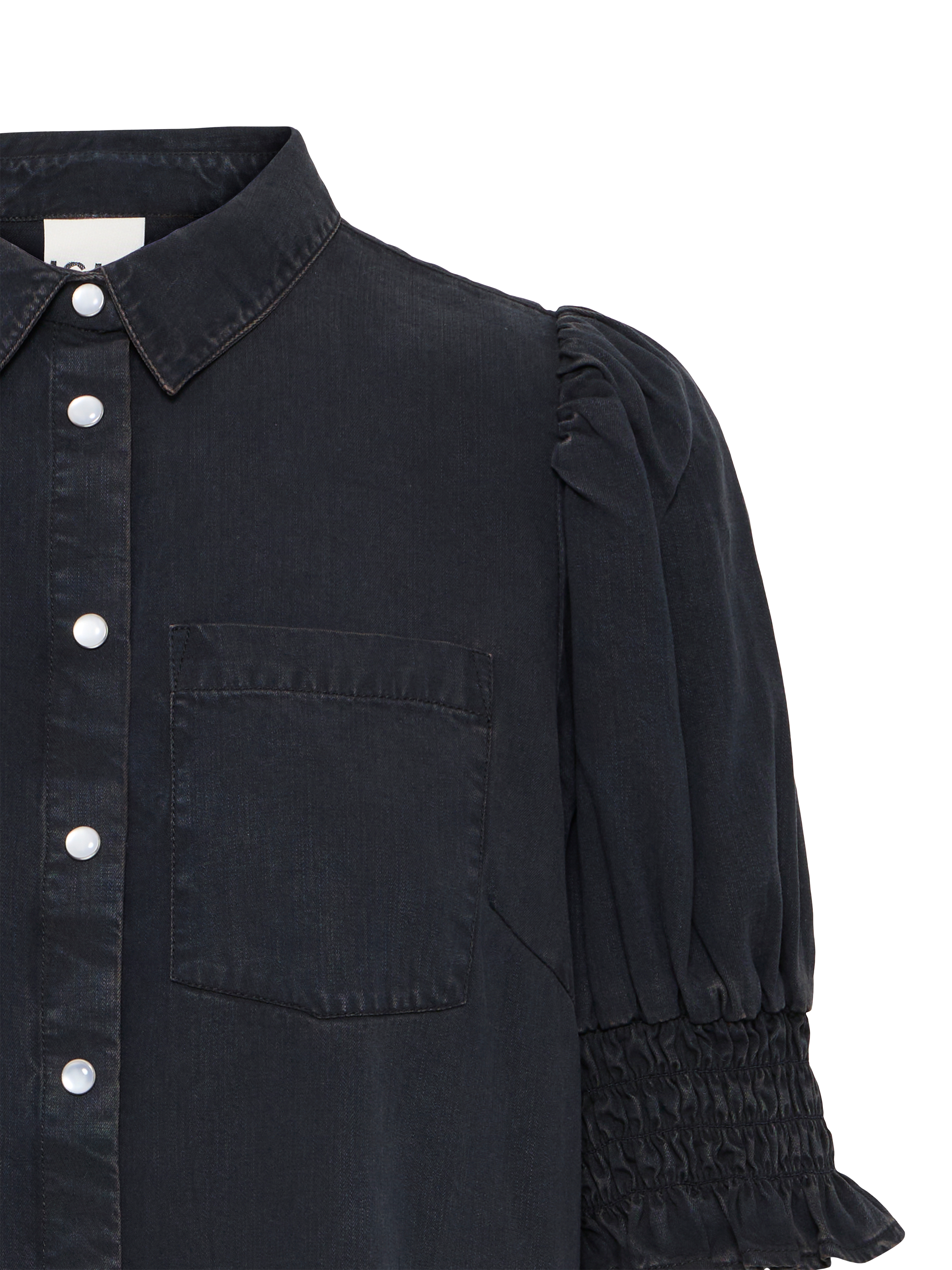 Product image 7 of 7, which shows ICHI Borgie Puff Sleeve Shirt , Washed Black, 8