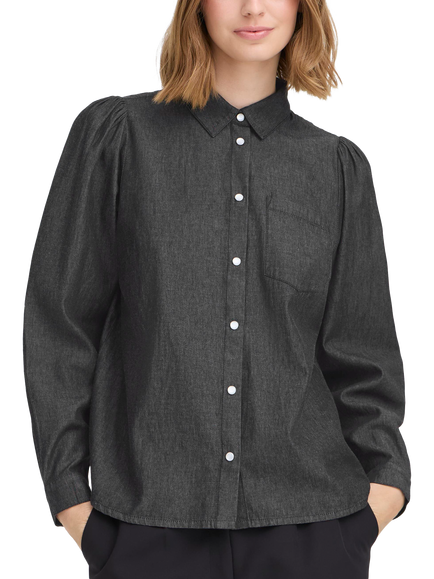 ICHI Borgie Collared Long Sleeve Shirt, Washed Black