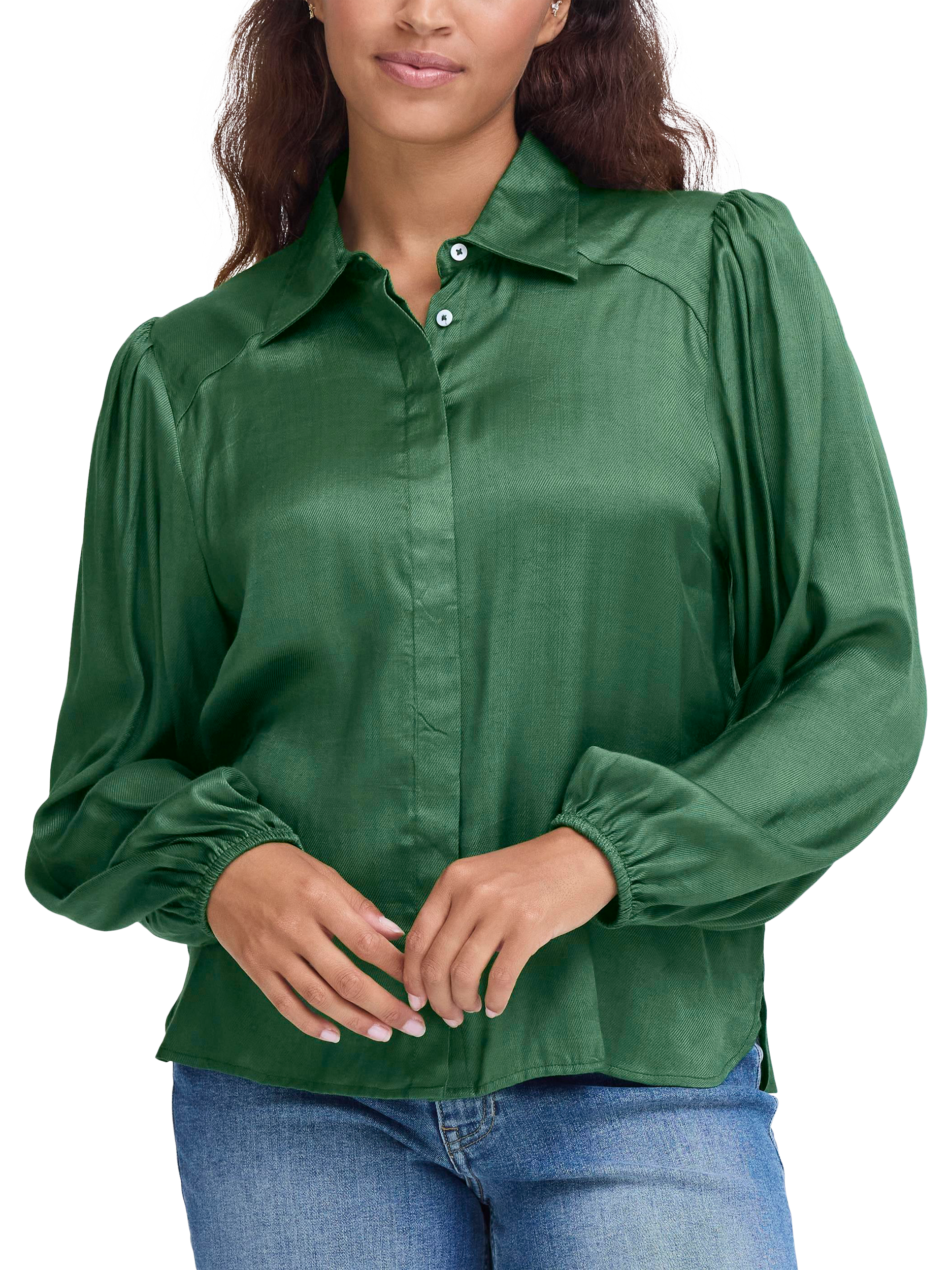 Product image 1 of 7, which shows ICHI Colorada Long Sleeve Collar Blouse, Pineneedle, 8