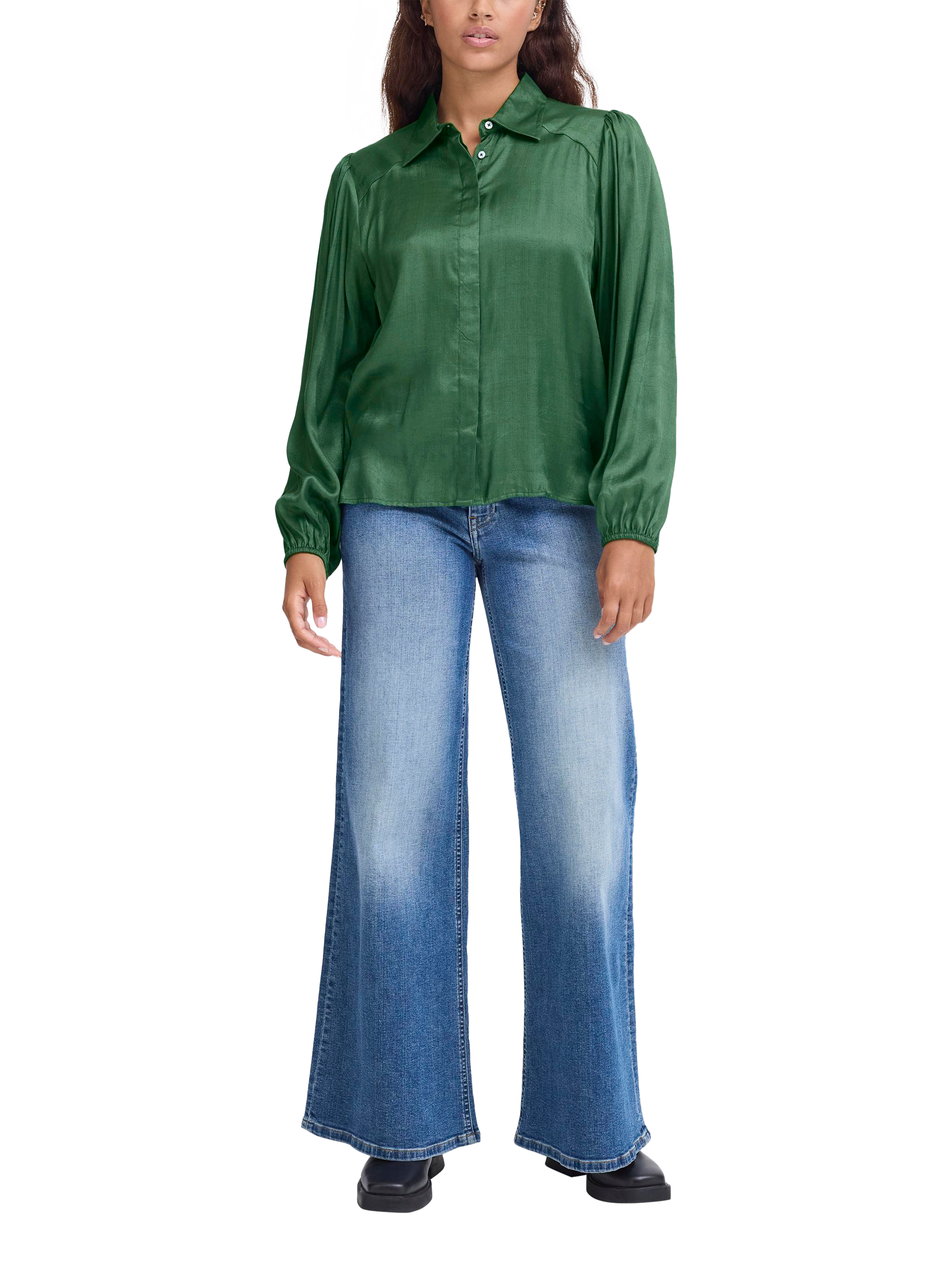 Product image 3 of 7, which shows ICHI Colorada Long Sleeve Collar Blouse, Pineneedle, 8