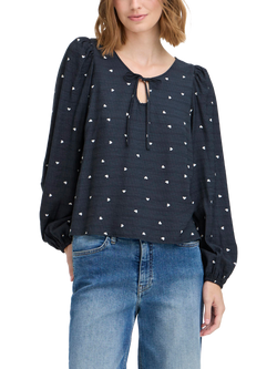 ICHI Helva Heart Long Sleeve Round Neck Blouse, Blue/White