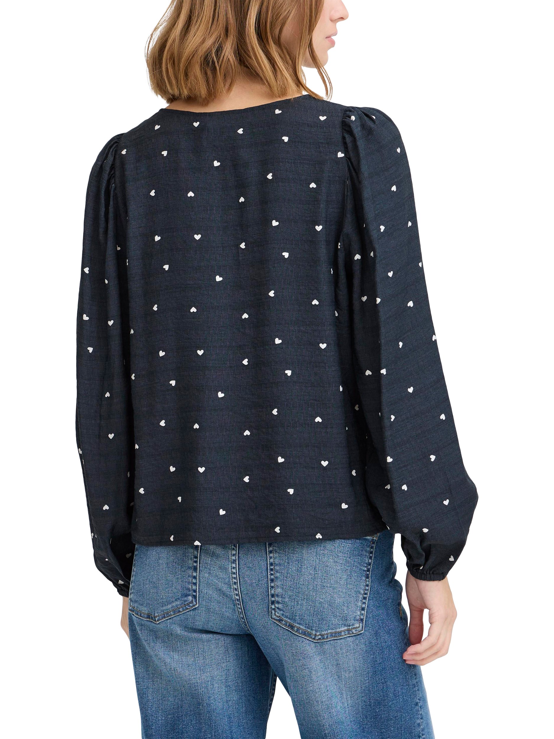 Product image 2 of 7, which shows ICHI Helva Heart Long Sleeve Round Neck Blouse, Blue/White, 8