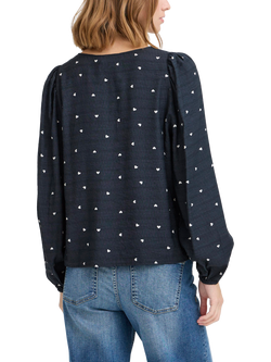 ICHI Helva Heart Long Sleeve Round Neck Blouse - view 2, Blue/White