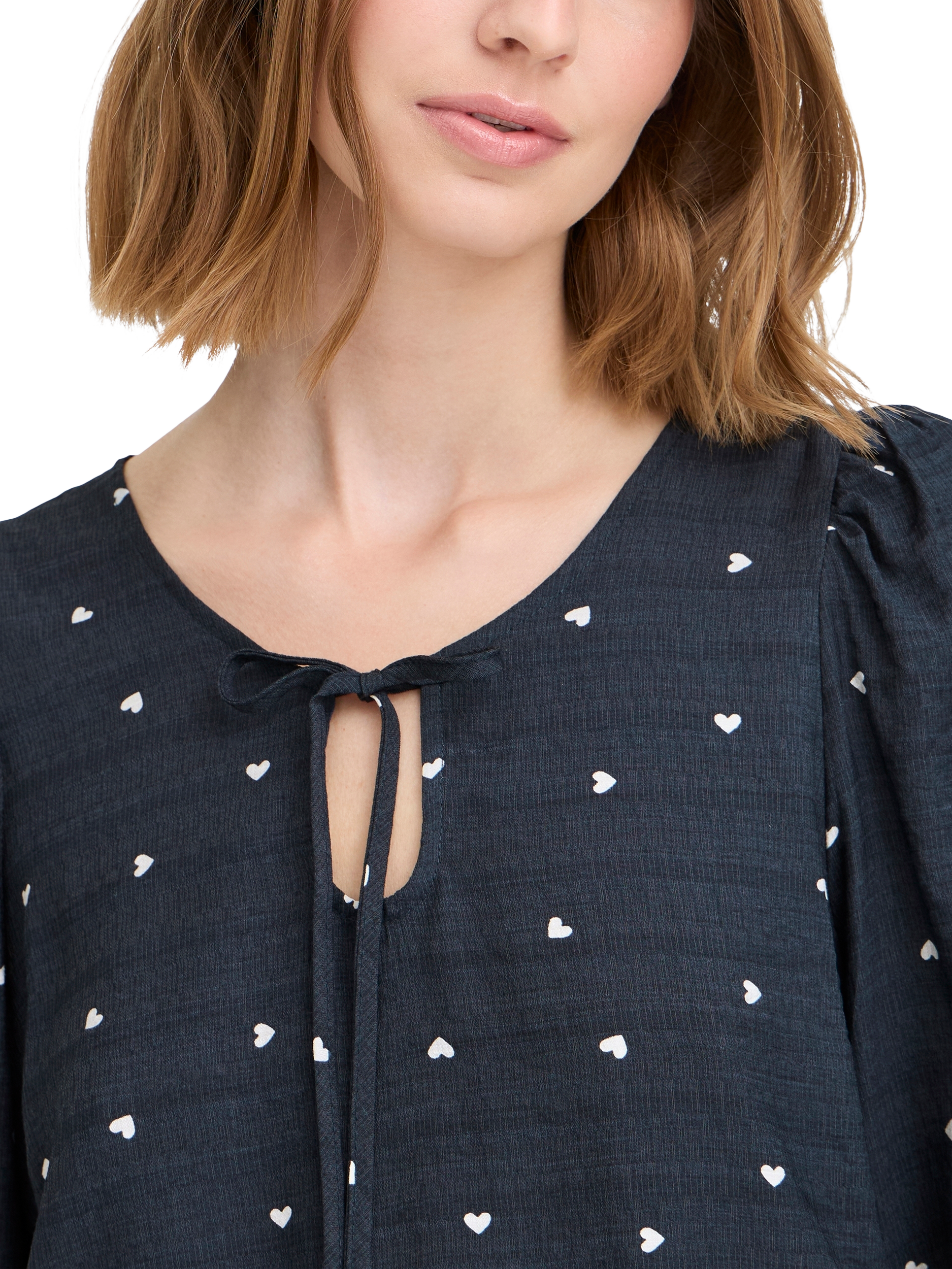 Product image 4 of 7, which shows ICHI Helva Heart Long Sleeve Round Neck Blouse, Blue/White, 8