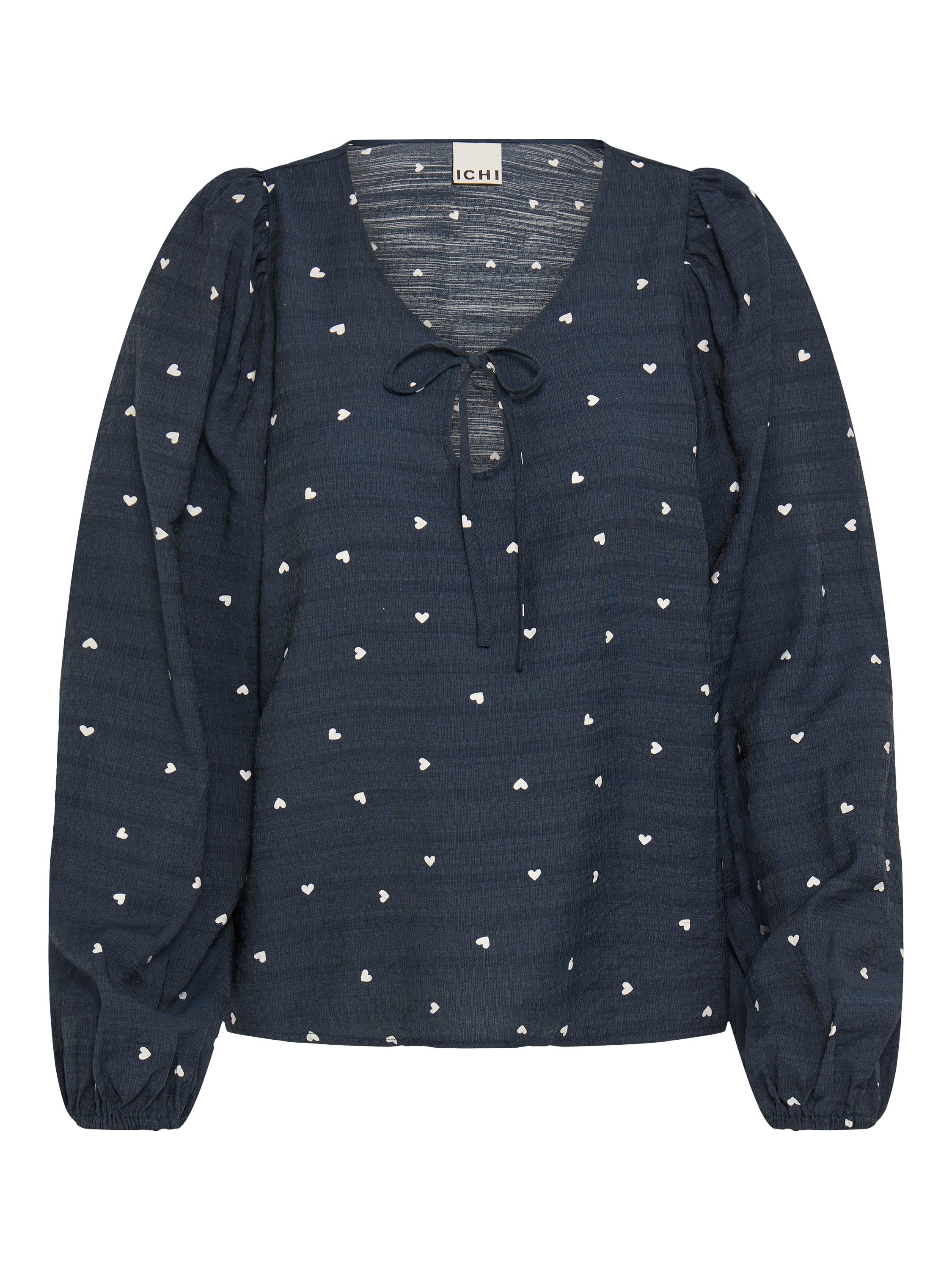 Product image 5 of 7, which shows ICHI Helva Heart Long Sleeve Round Neck Blouse, Blue/White, 8