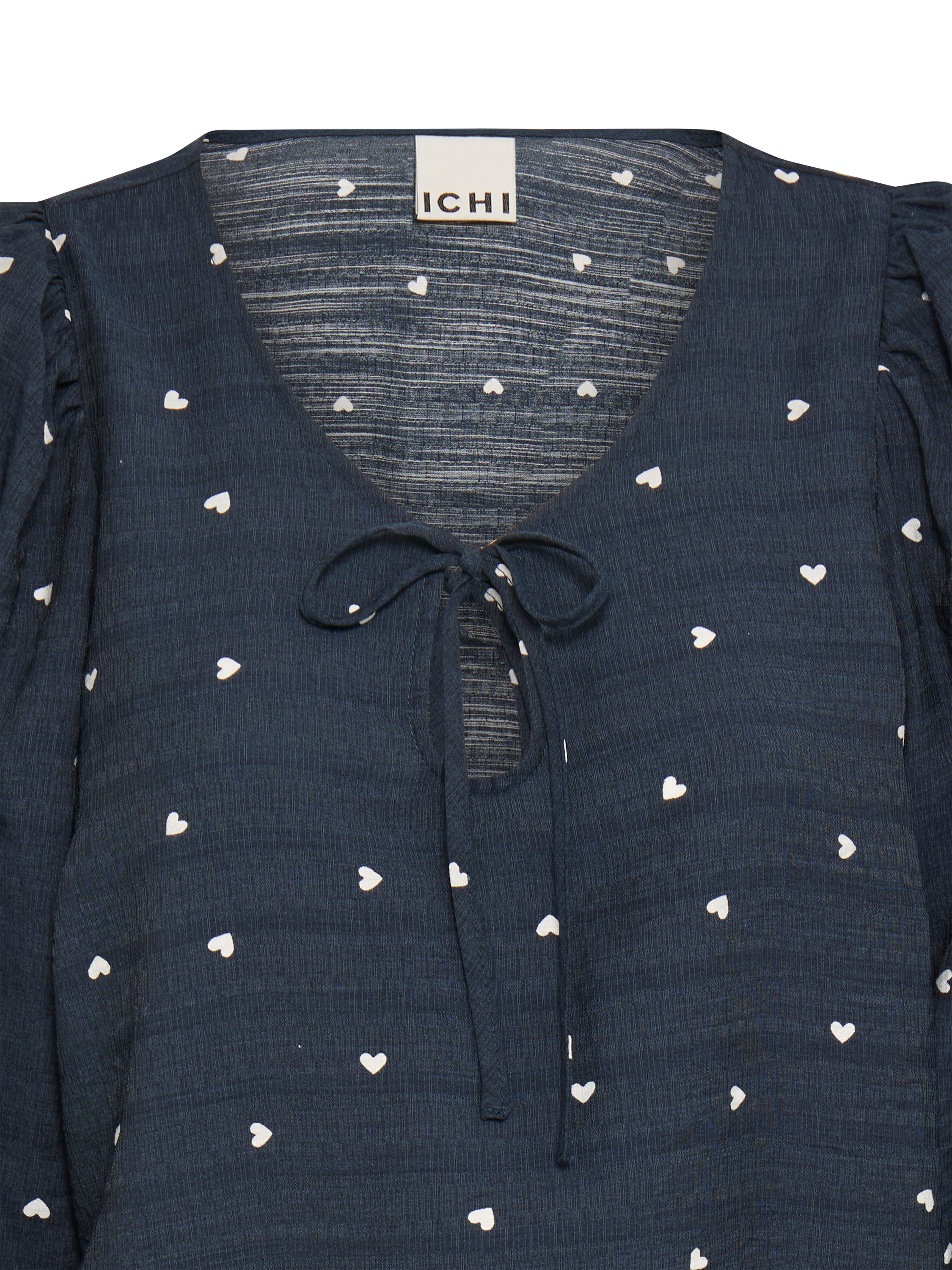 Product image 7 of 7, which shows ICHI Helva Heart Long Sleeve Round Neck Blouse, Blue/White, 8