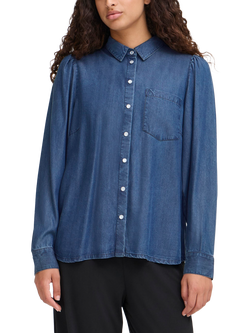 ICHI Borgie Collared Long Sleeve Shirt, Washed Dark Blue