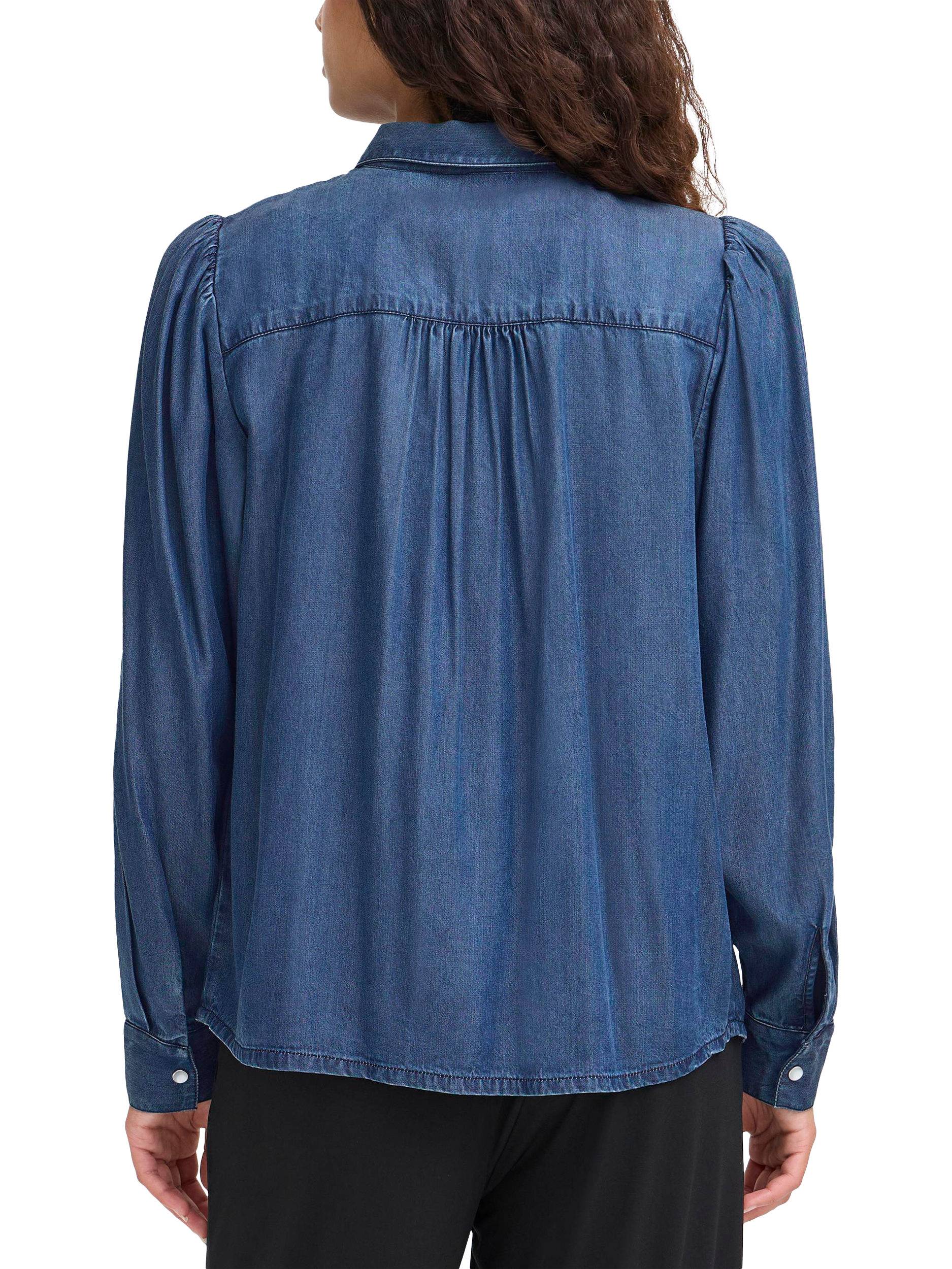 Product image 2 of 7, which shows ICHI Borgie Collared Long Sleeve Shirt, Washed Dark Blue, 8