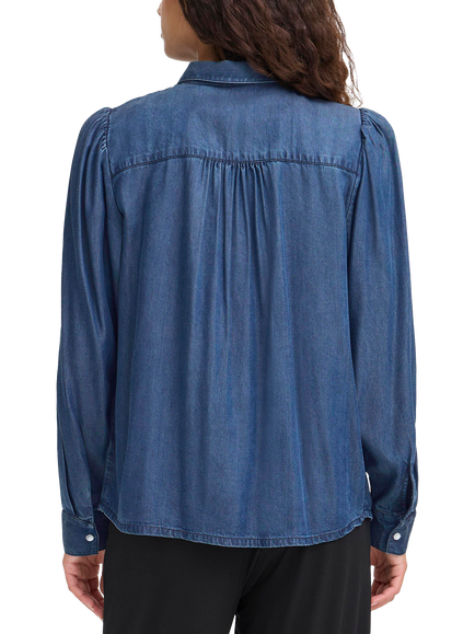 ICHI Borgie Collared Long Sleeve Shirt - view 2, Washed Dark Blue