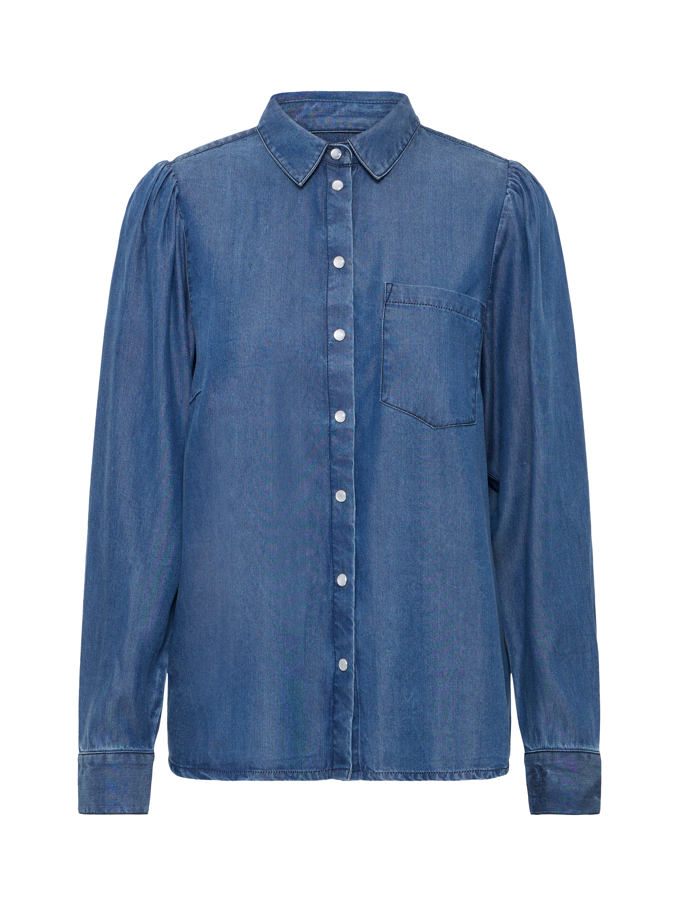 Product image 5 of 7, which shows ICHI Borgie Collared Long Sleeve Shirt, Washed Dark Blue, 8
