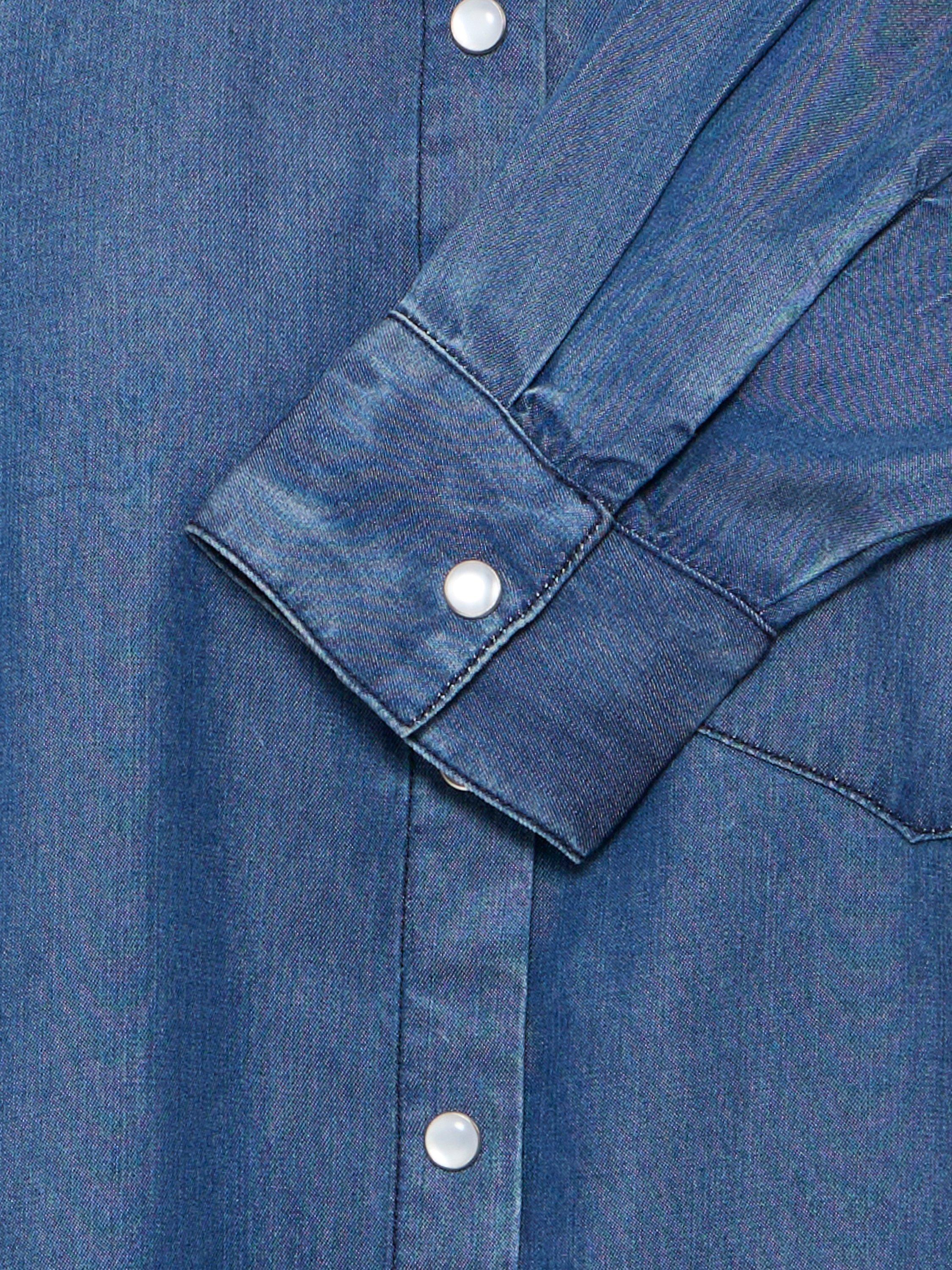 Product image 7 of 7, which shows ICHI Borgie Collared Long Sleeve Shirt, Washed Dark Blue, 8
