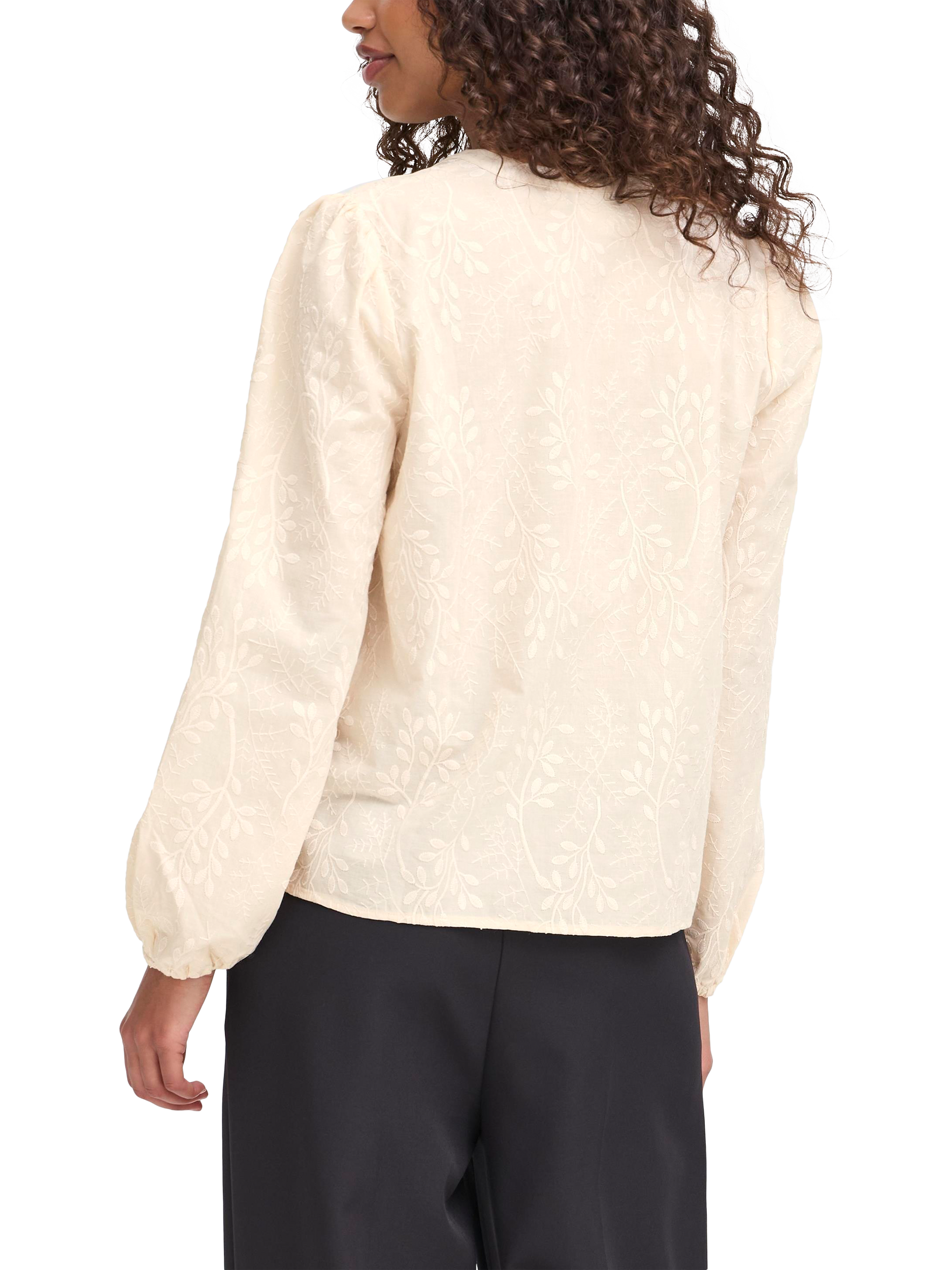 Product image 2 of 7, which shows ICHI Gariva Cotton Long Sleeve V Neck Blouse, Birch, 8