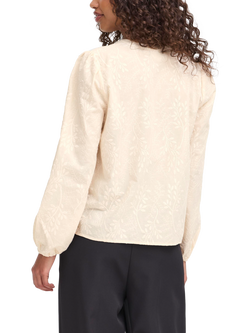 ICHI Gariva Cotton Long Sleeve V Neck Blouse - view 2, Birch