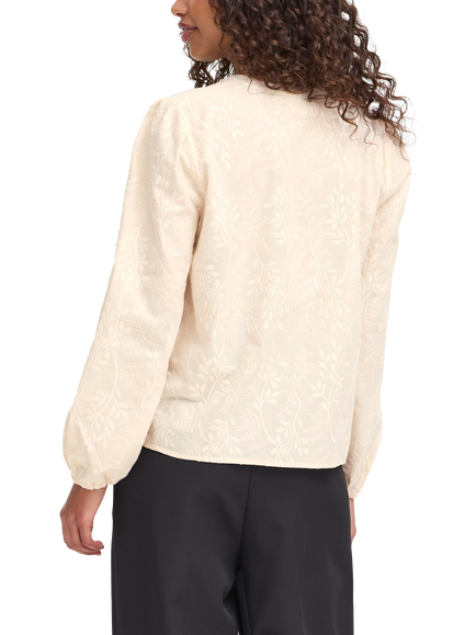 ICHI Gariva Cotton Long Sleeve V Neck Blouse - view 2, Birch